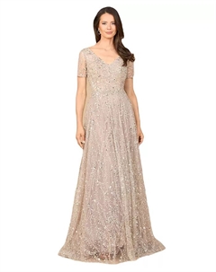 Женское бальное платье с короткими рукавами и V-образным вырезом, расшитое бисером, розовый Lara