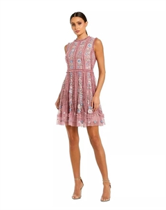 Женское мини-платье без рукавов с высоким воротом и вышивкой, фиолетовый Mac duggal