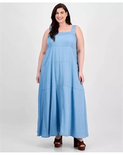 Платье макси размера плюс с квадратным вырезом и присборенной спинкой без рукавов, синий Vince camuto