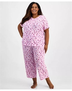 Пижамный комплект из хлопка больших размеров на пуговицах, фиолетовый Charter club