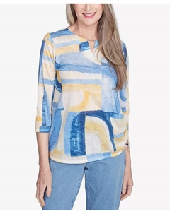 Женский топ Flower Power в стиле акварельного пэчворка с геометрическим узором, мультиколор Alfred dunner