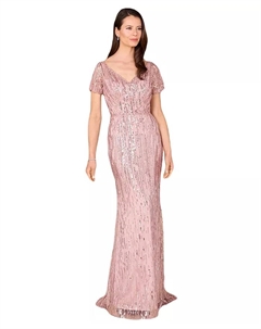 Женское платье-русалка с короткими рукавами, расшитое бисером, розовый Lara