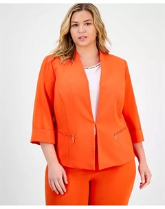 Блейзер больших размеров с рукавами 3/4, карманом на молнии и манжетами, оранжевый Каспер