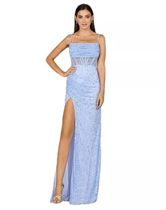 Женское элегантное корсетное платье с разрезом, синий Lara