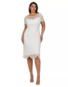 Женское платье миди с бисером и короткими рукавами, слоновая кость/кремовый Lara