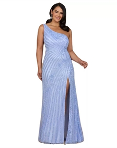 Женское платье на одно плечо с разрезом, расшитое бисером, синий Lara