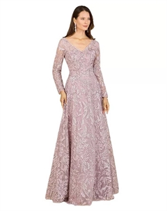 Женское платье А-силуэта с длинными рукавами и V-образным вырезом, фиолетовый Lara