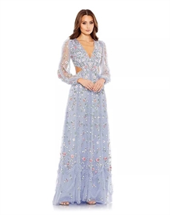 Женское платье А-силуэта с длинными рукавами и вырезами, синий Mac duggal