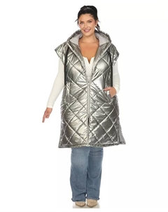 Жилет-пуховик металлик больших размеров, серебряный White mark