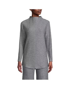 Женская туника свободного кроя с длинными рукавами и воротником-стойкой, выполненная в технике «кабель-османтус», черный Lands' end