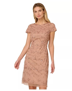 Женское платье-футляр с вырезом-лодочкой и отделкой бисером, золотой Adrianna papell