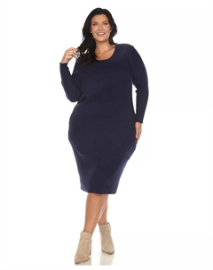 Платье-свитер миди в рубчик больших размеров, синий White mark