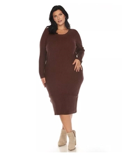 Платье-свитер миди в рубчик больших размеров, коричневый White mark