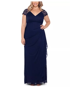 Платье больших размеров с кружевными плечами, синий Xscape