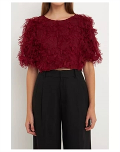 Женский укороченный топ из сетчатой ​​ткани с перьями, красный Endless rose