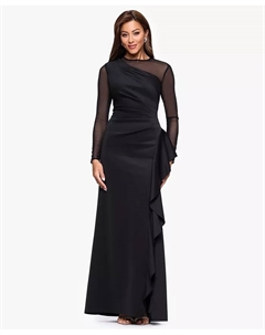 Платье Petite с круглым вырезом и длинными рукавами, черный Xscape