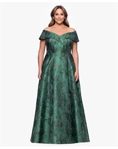 Бальное платье больших размеров с открытыми плечами из металлизированного жаккарда, зеленый Xscape