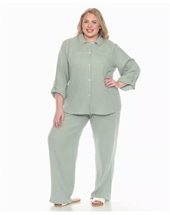 Комплект из хлопковой марли с длинным рукавом и застежкой на пуговицы больших размеров, зеленый White mark