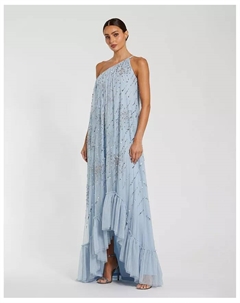 Женское платье-сетка на одно плечо с бантом и асимметричным лифом, синий Mac duggal