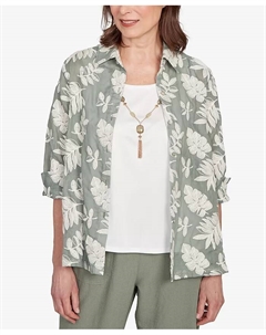 Женский топ «Два в одном» с сутажным узором «Листья» из меди «Капюшон» и ожерельем, мультиколор Alfred dunner