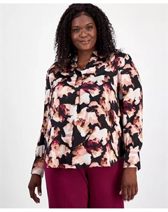 Блузка больших размеров с V-образным вырезом и складками спереди, черный Anne klein