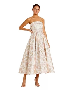 Женское платье миди без бретелек из парчи с цветочным принтом А-силуэта, розовый Mac duggal