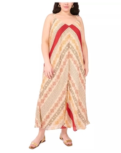 Платье макси размера плюс с принтом, V-образным вырезом спереди и швами, оранжевый Vince camuto