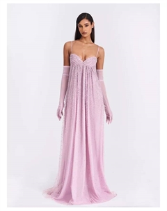 Женское платье Wallie Pink со стразами и открытой спиной из сетки, розовый Miss circle