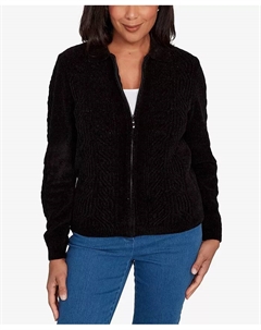 Женский классический кардиган-свитер из шенилла с застежкой-молнией спереди и воротником, черный Alfred dunner