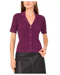 Женский топ с короткими рукавами и застежкой на пуговицы спереди, фиолетовый Vince camuto