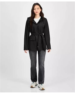 Женский дождевик с завязкой на талии и застежкой на кнопки спереди, с капюшоном, черный Rains