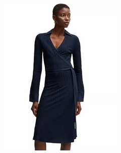 Женское блестящее платье-халат в рубчик, синий Hugo boss