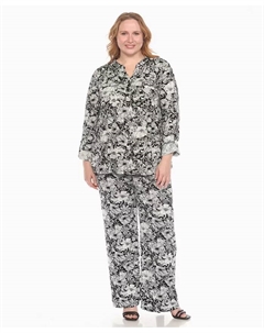 Комплект из двух предметов: туника и брюки с цветочным принтом размера плюс, черный White mark