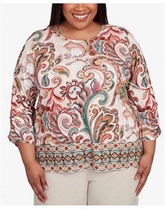 Топ размера плюс Copper Canyon с текстурированной завитковой каймой и рюшами на рукавах, мультиколор Alfred dunner