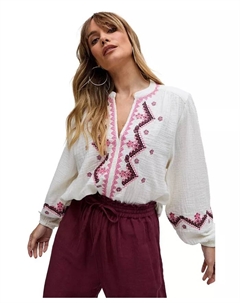 Женская вышитая блузка Dina с V-образным вырезом, белый Raffya