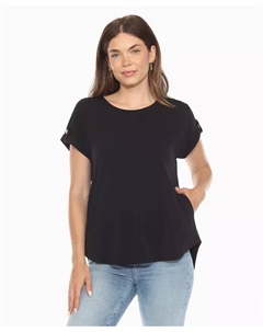 Женский однотонный топ с короткими рукавами и складками, черный White mark