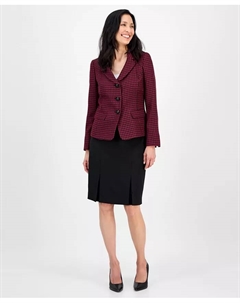 Женский костюм с жакетом в ломаную клетку и плиссированной юбкой-карандаш, красный Le suit