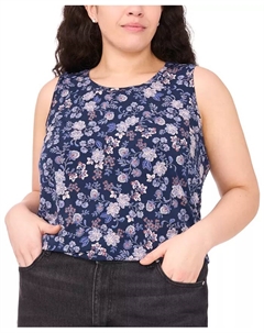 Топ без рукавов с принтом и вырезом-замочной скважиной больших размеров, синий Vince camuto