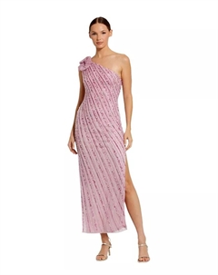 Женское платье на одно плечо, расшитое бисером и сеткой, с цветком, фиолетовый Mac duggal