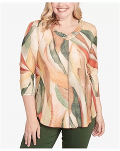 Миниатюрный трикотажный топ с V-образным вырезом и переливающимся витражным узором, мультиколор Alfred dunner