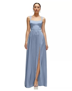 Платье макси из струящегося атласа больших размеров с пышной юбкой и вырезом «портрет», синий After  six