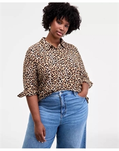 Рубашка Trendy Plus с леопардовым принтом на пуговицах спереди, коричневый On 34th