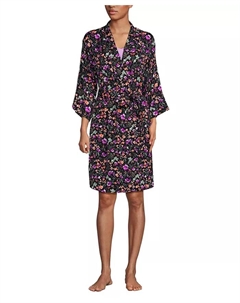 Женский матовый атласный пижамный комплект из двух предметов: ночная рубашка и халат, черный Lands' end