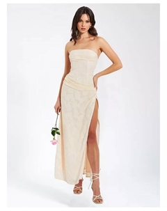 Женское платье макси Xatia Off-White с высоким разрезом и жаккардовой текстурой, коричневый/бежевый Miss circle