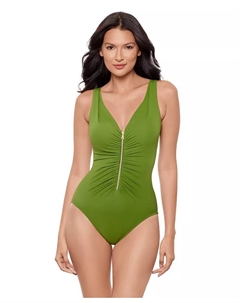 Женский слитный купальник Razzle Dazzle с утягивающим животом и застежкой-молнией спереди, зеленый Miraclesuit