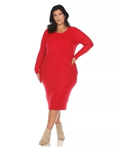 Платье-свитер миди в рубчик больших размеров, красный White mark
