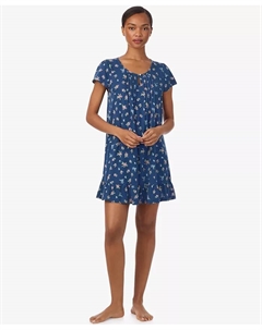 Женская ночная рубашка с цветочным принтом и рукавами-крылышками, синий Lauren ralph lauren