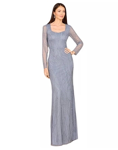 Женское платье с V-образным вырезом и длинными рукавами, расшитое бисером, синий Lara