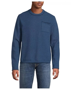 Мужской хлопковый свитер с длинными рукавами и круглым вырезом, синий Lands' end