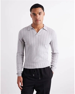 Поло облегающего кроя с длинными рукавами и вырезом на талии, светло-серого меланжевого цвета Asos design